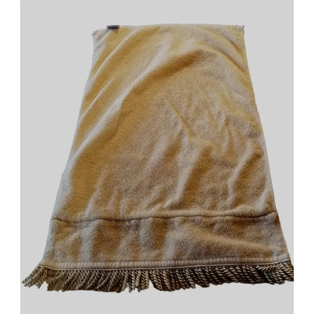 Aussino Hand Guest Towel Beige Gold Fringe Flowers Leaves 16 X 27